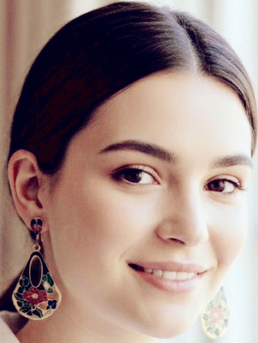 Beautiful Floral and Butterfly Cloissonne Keyhole Pear Dangle Earrings